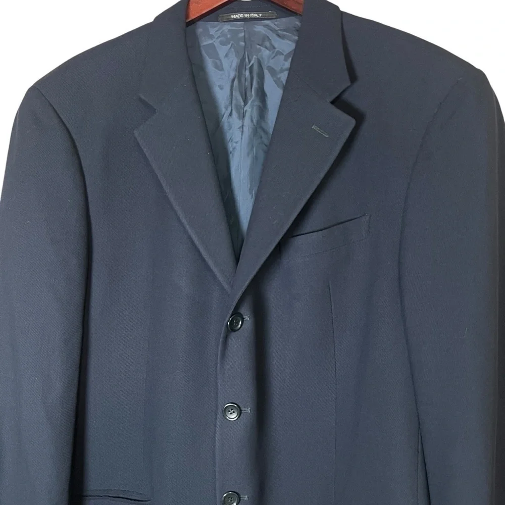 ARMANI COLLEZIONI Navy Blue Blazer Textured Suit Jacket 42R Wool Italy Made Coat